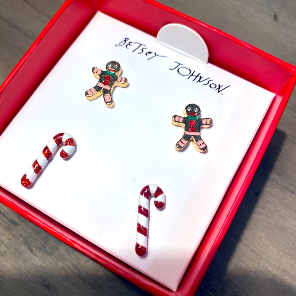 Betsey Johnson 2 pair Gingerbread and Candy Cane - Picture 1 of 7